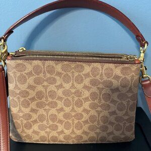 Coach Purse- Double Zip Shoulder Bag In Signature Canvas C0696